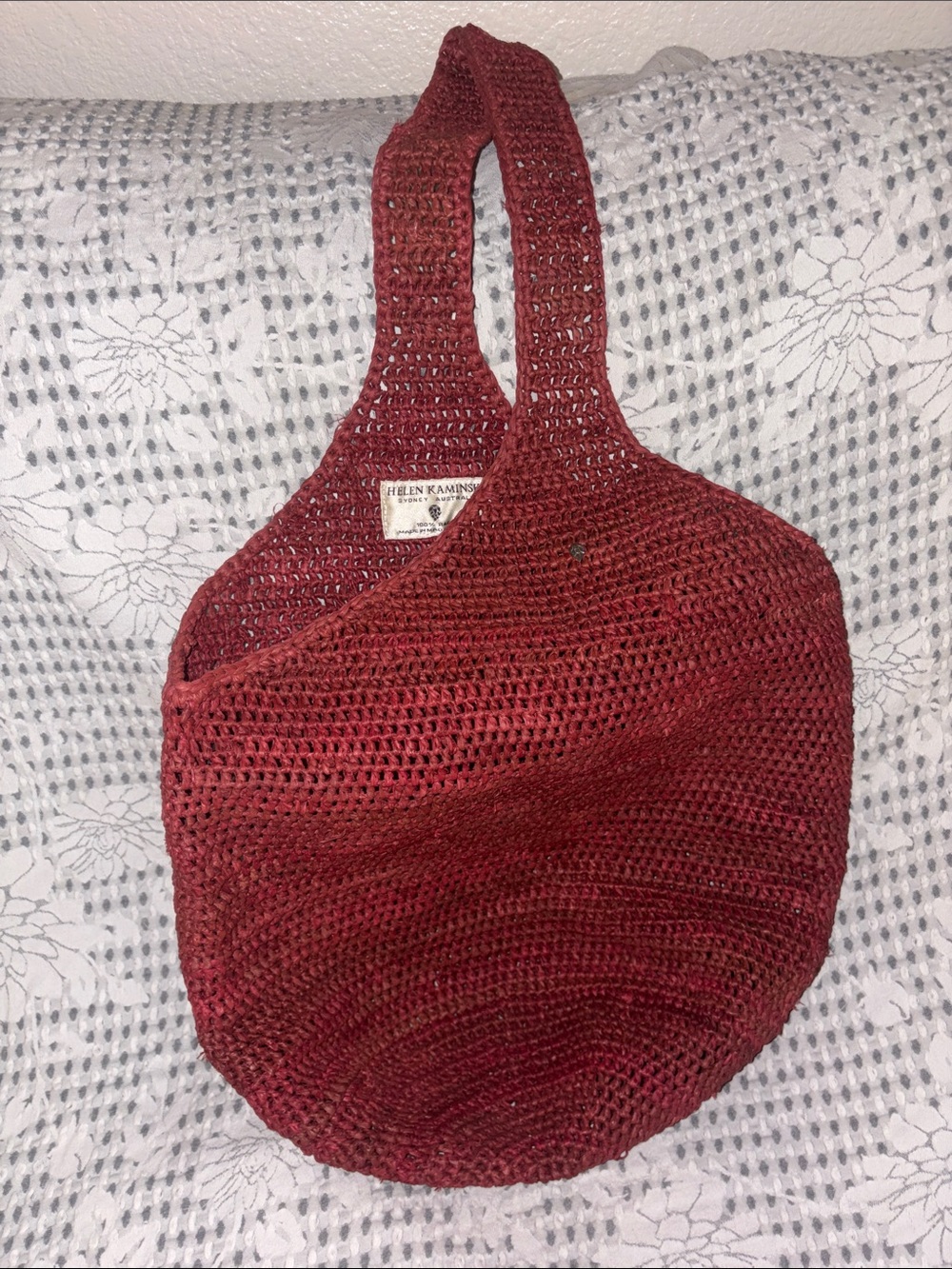 Helen Kaminski Burgundy Crochet Shoulder Tote